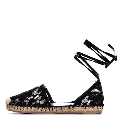 Valentino Garavani Lace Ankle Tie Espadrille Flats 36 Black 1 of 9