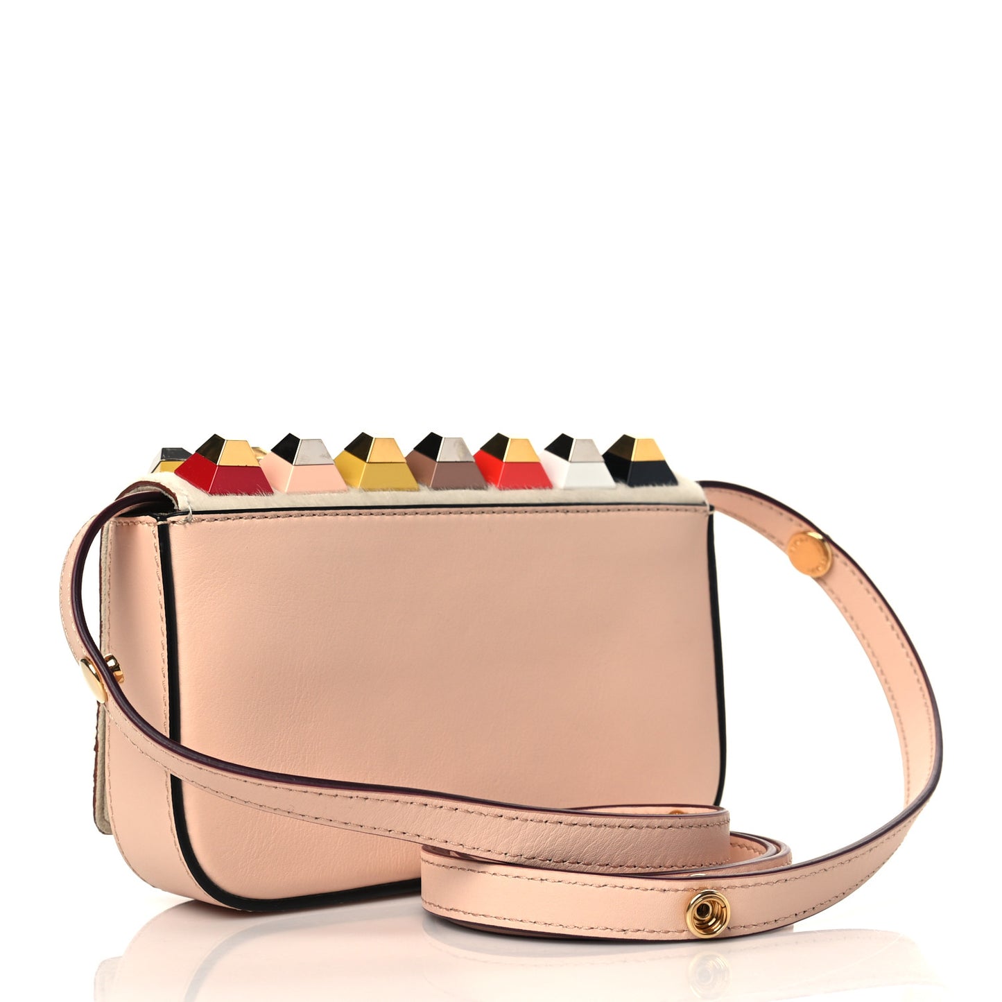 Vitello Dolce Calf Hair Studded Mini 3Baguette Shoulder Bag Light Pink