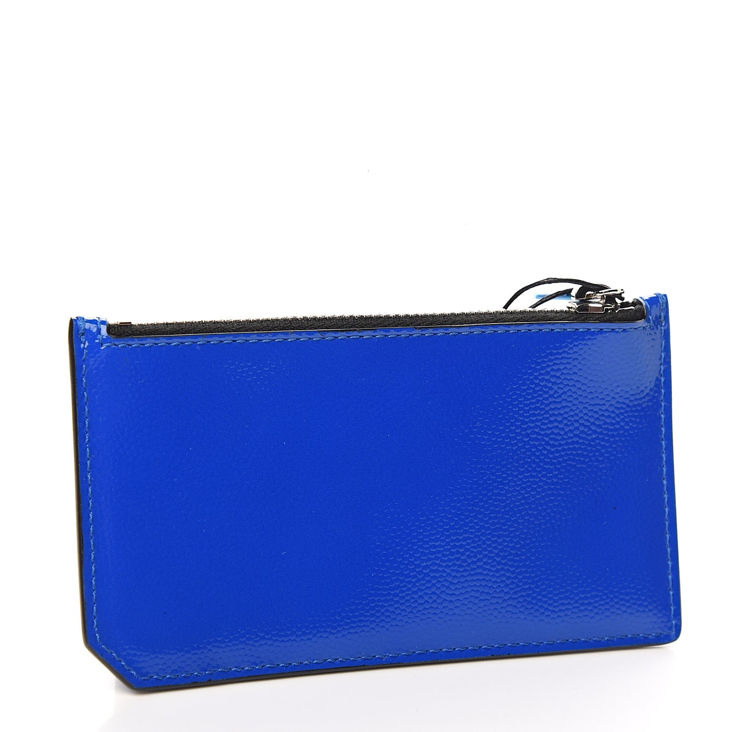 Patent Calfskin 5 Fragments Zip Card Case Blue Majorelle