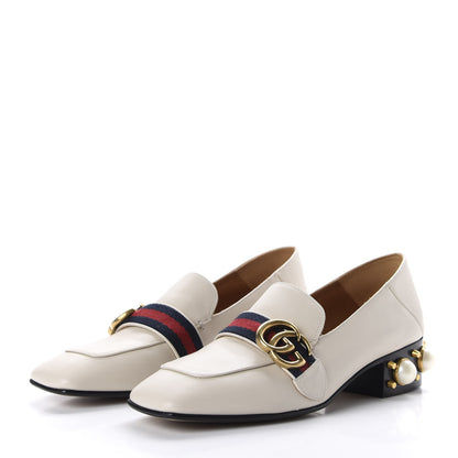 Gucci Betis Glamour Calfskin Web Pearl Embellished Peyton 35mm Loafer Pumps 36.5 Mystic White 3 of 10