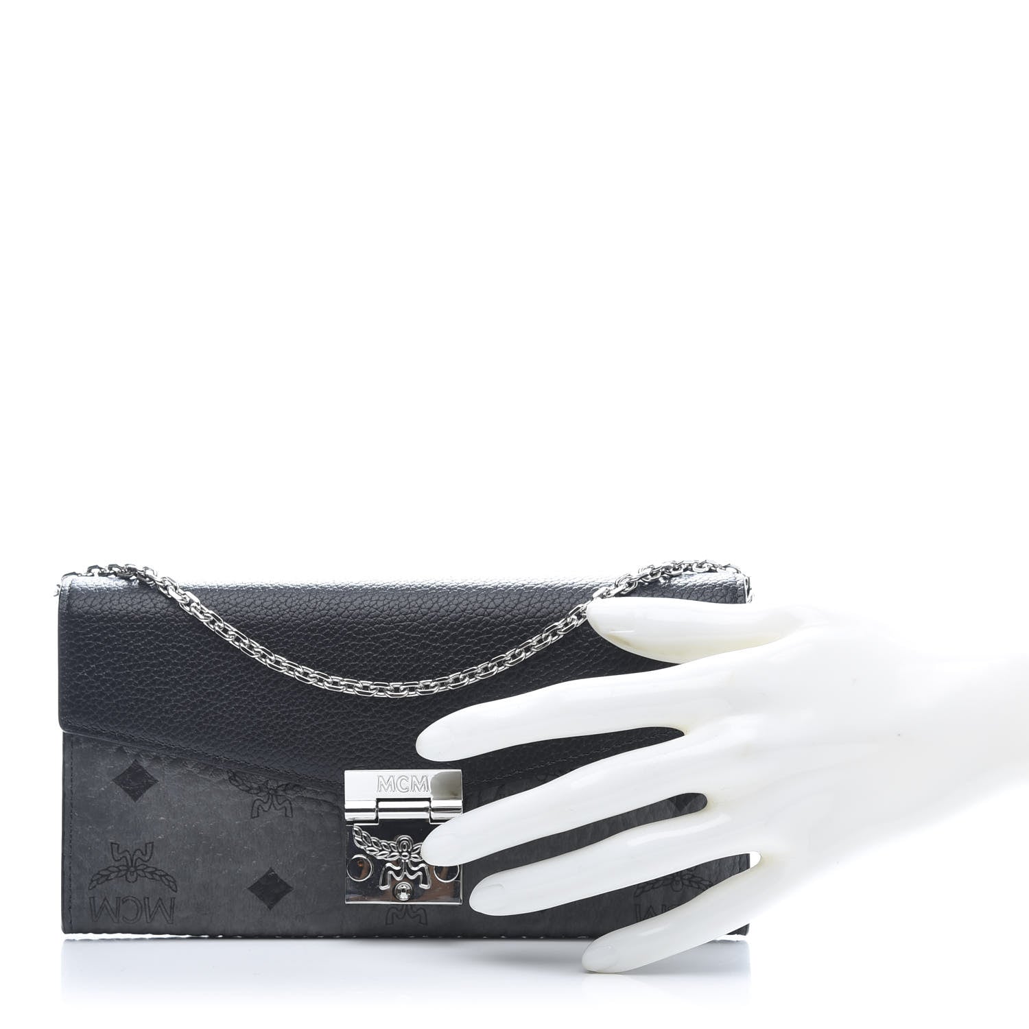 MCM Visetos Calfskin Large Patricia Wallet On Chain Black 3 of 9