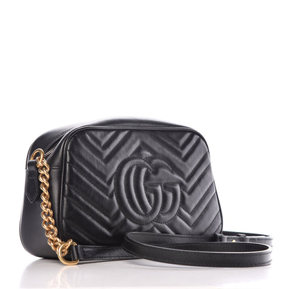 Gucci Calfskin Matelasse Small GG Marmont Chain Shoulder Bag Black 3 of 9