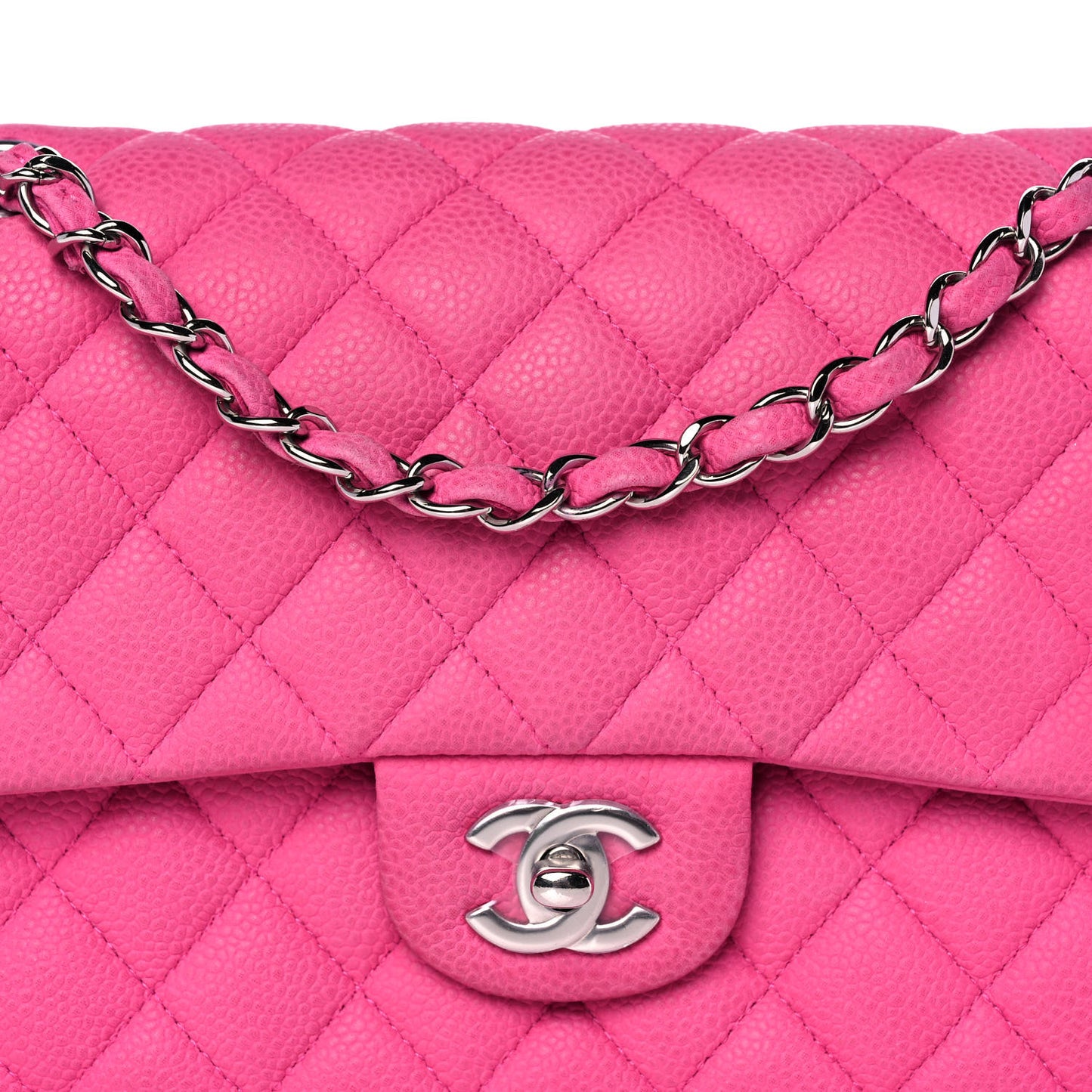 Iridescent Caviar Quilted Medium Double Flap Pink