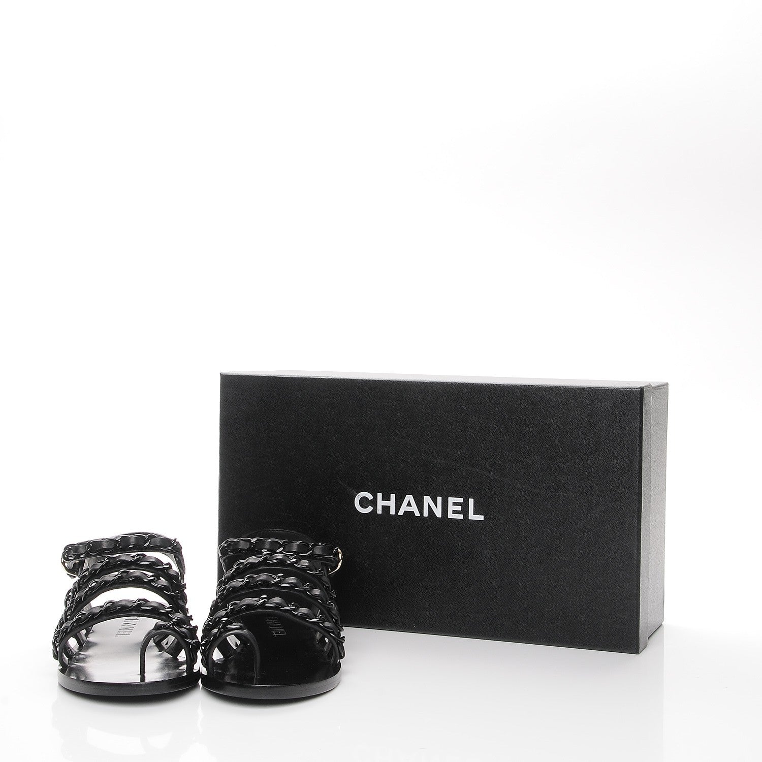 Chanel Calfskin Chain Flat Sandals 37.5 Black 8 of 8