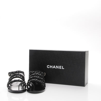 Chanel Calfskin Chain Flat Sandals 37.5 Black 8 of 8