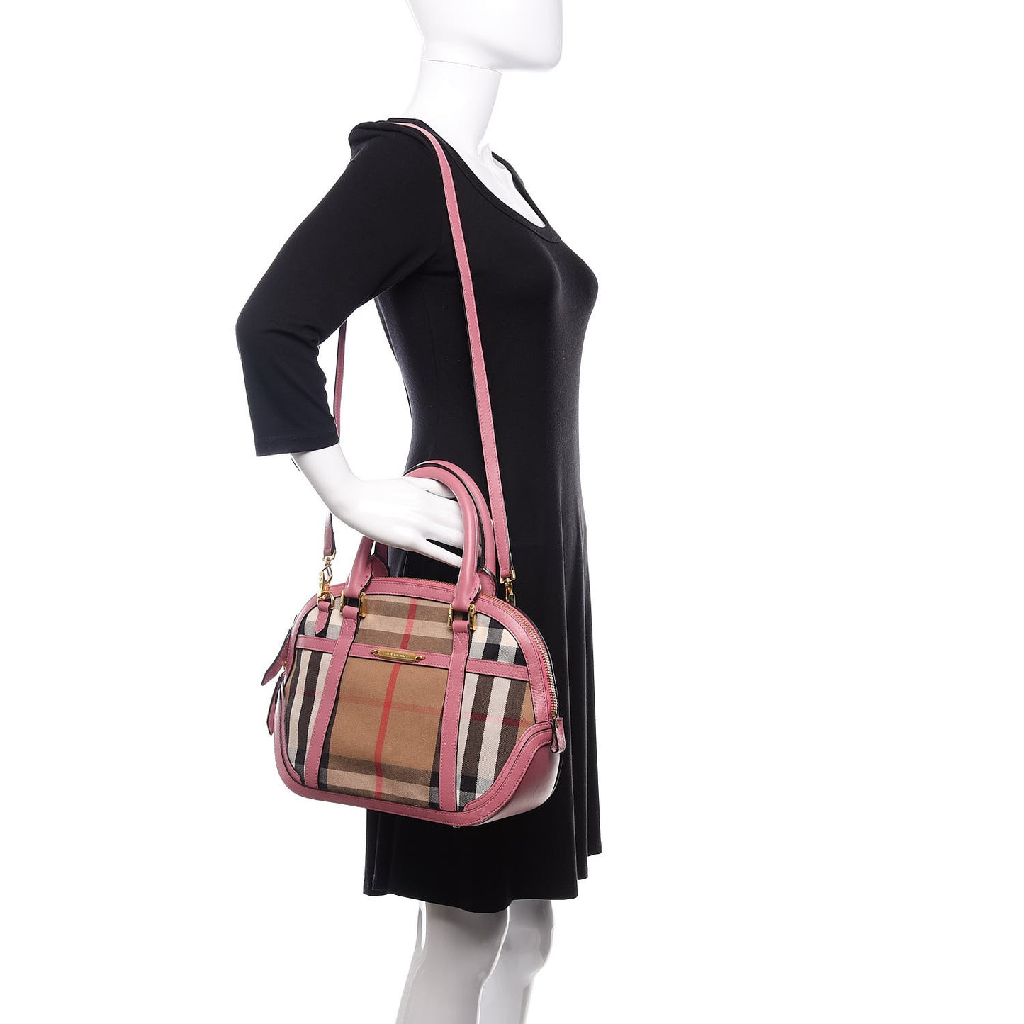 Bridle Calfskin House Check Small Orchard Bowling Bag Pink