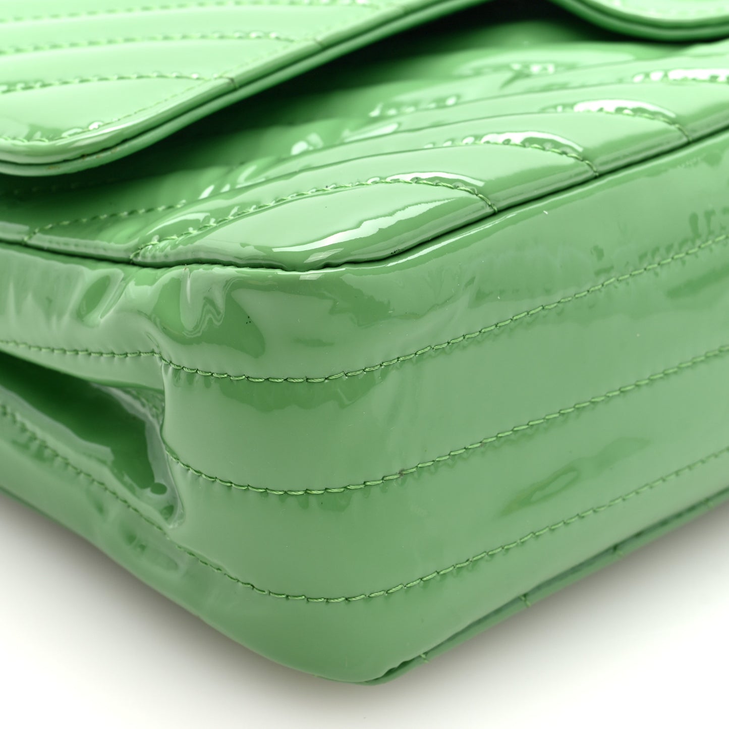 Patent Chevron Quilted Medium Double Flap Green