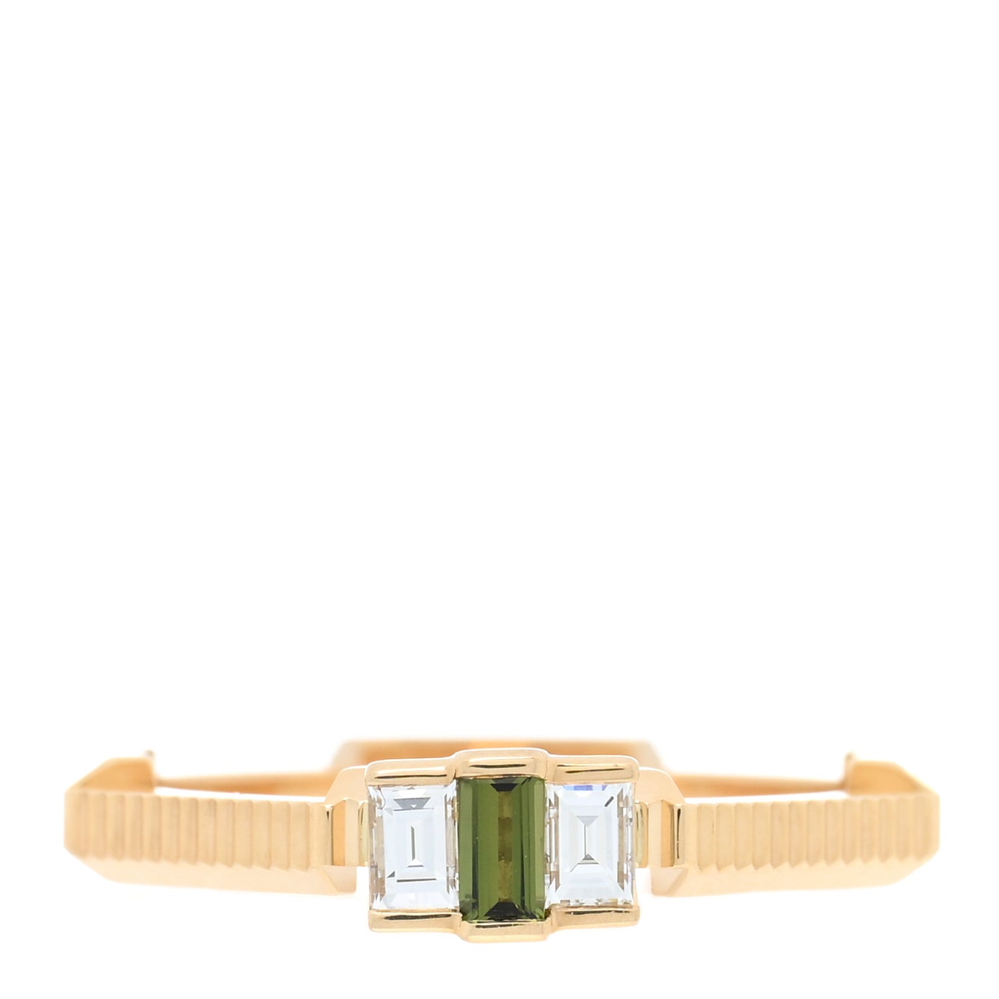 18K Yellow Gold Diamond Green Tourmaline Link to Love Ring 54 6.75