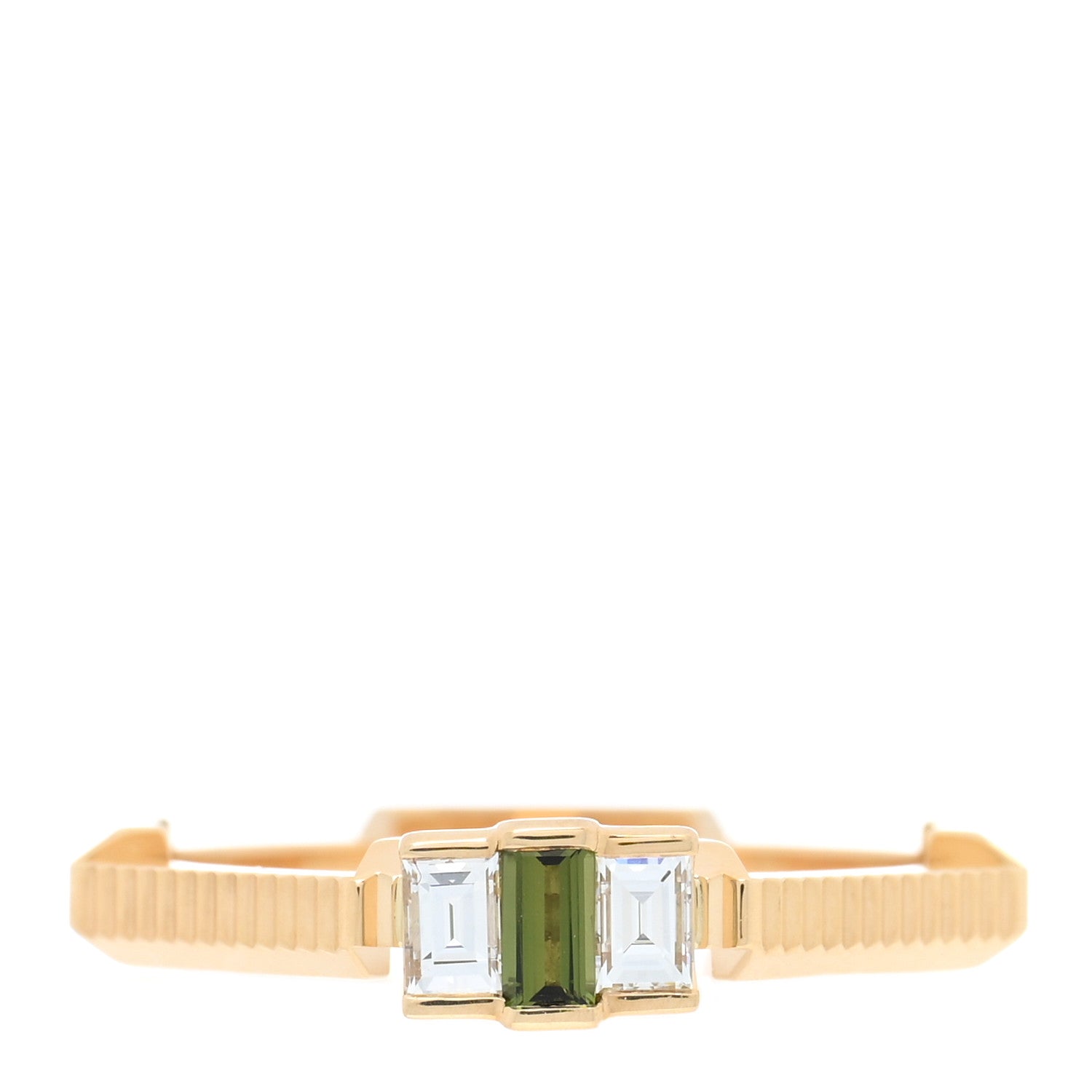Gucci 18K Yellow Gold Diamond Green Tourmaline Link to Love Ring 54 6.75 1 of 4