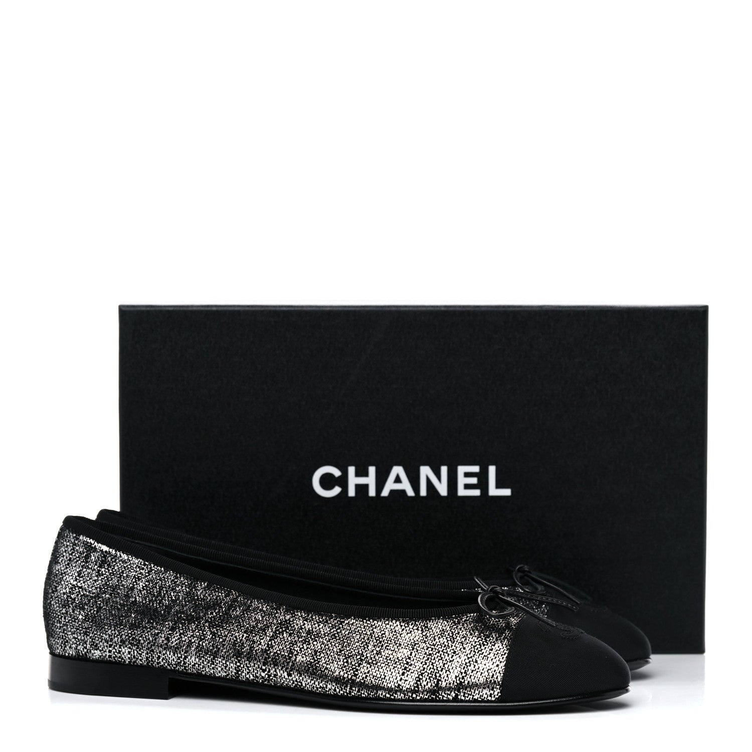 Chanel Suede Kidskin Grosgrain Cap Toe Ballerina Flats 41 Silver Black 9 of 9
