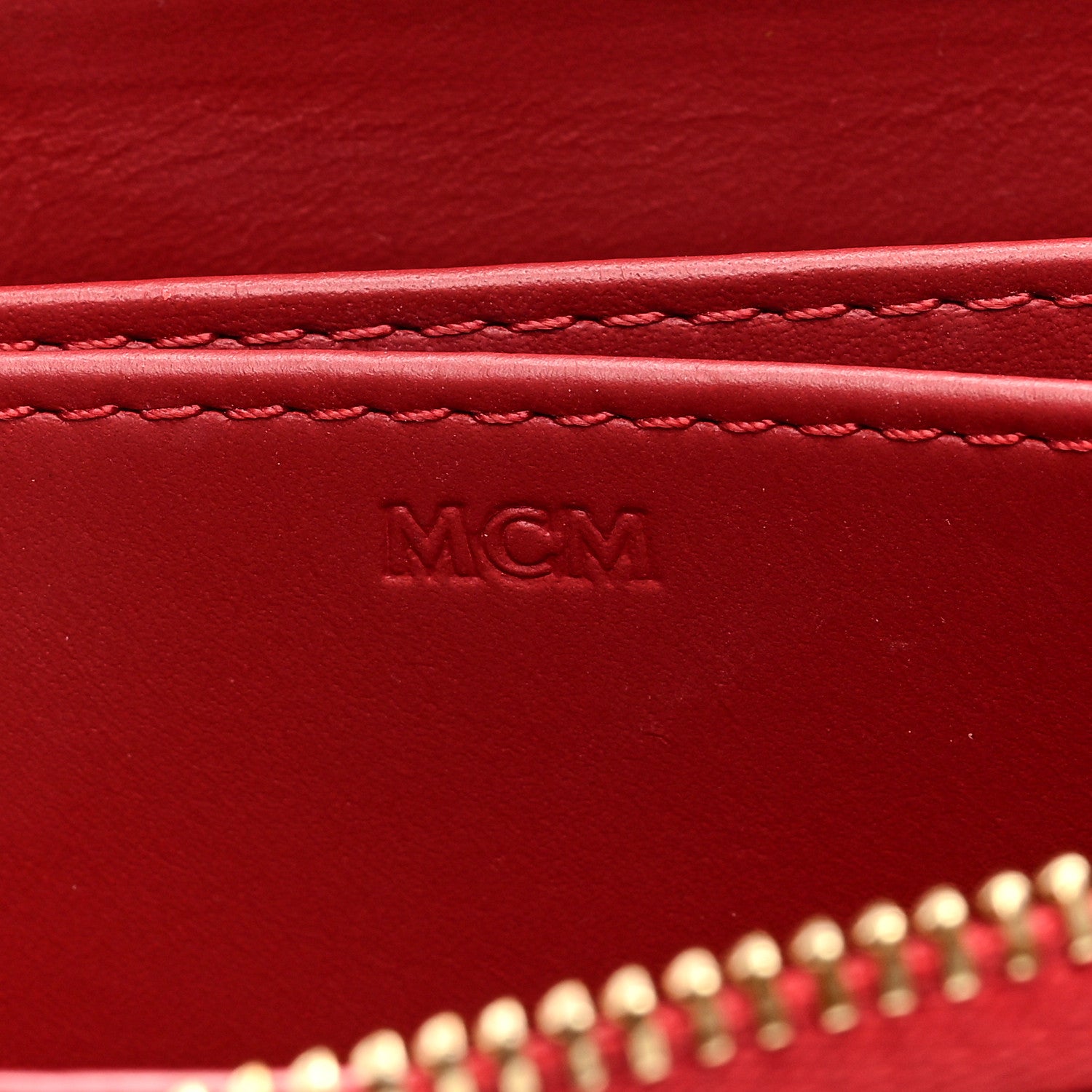 MCM Lauretos Jacquard Monogram Mini Heart Zip Around Wallet Red White 6 of 6