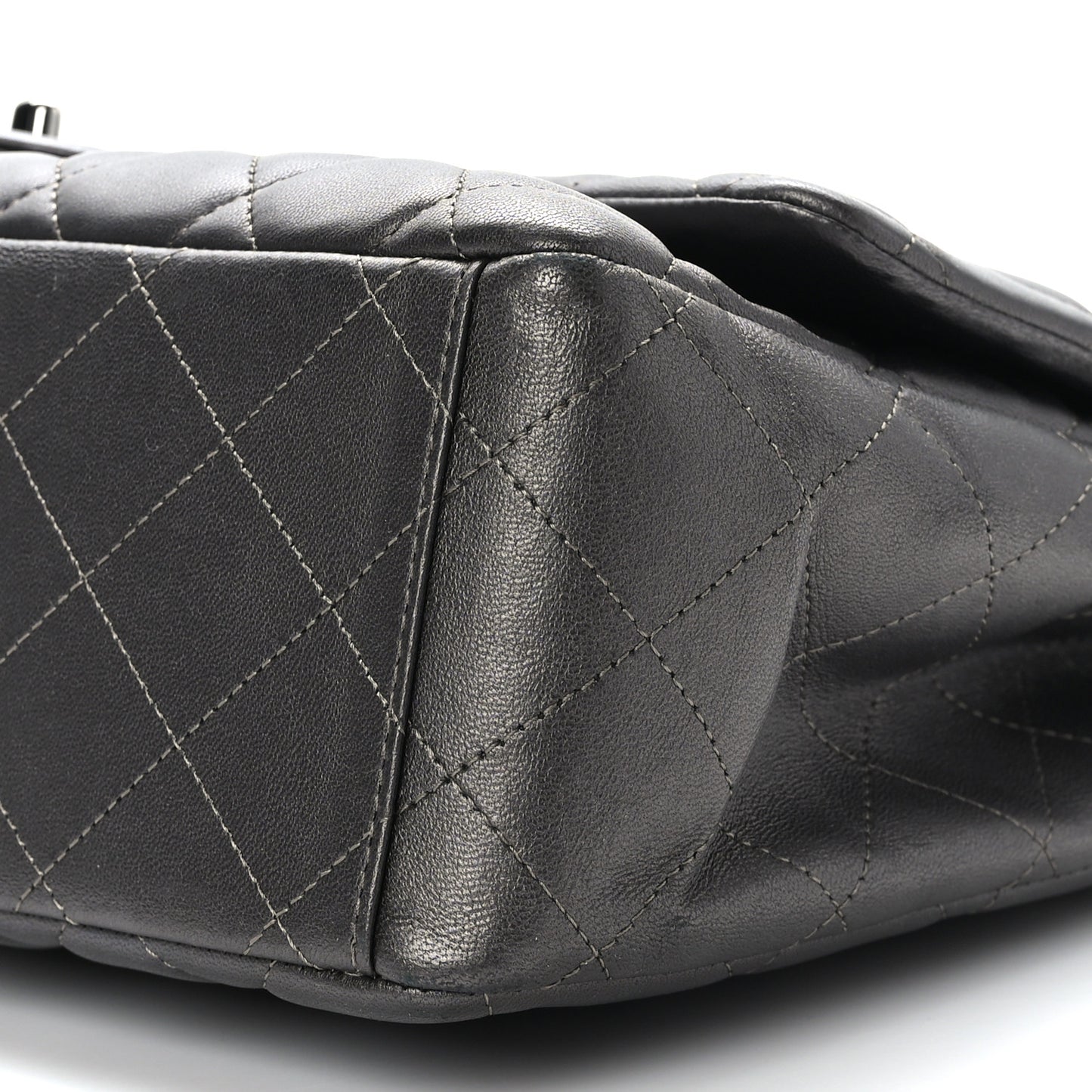Metallic Lambskin Quilted Maxi Single Flap Grey