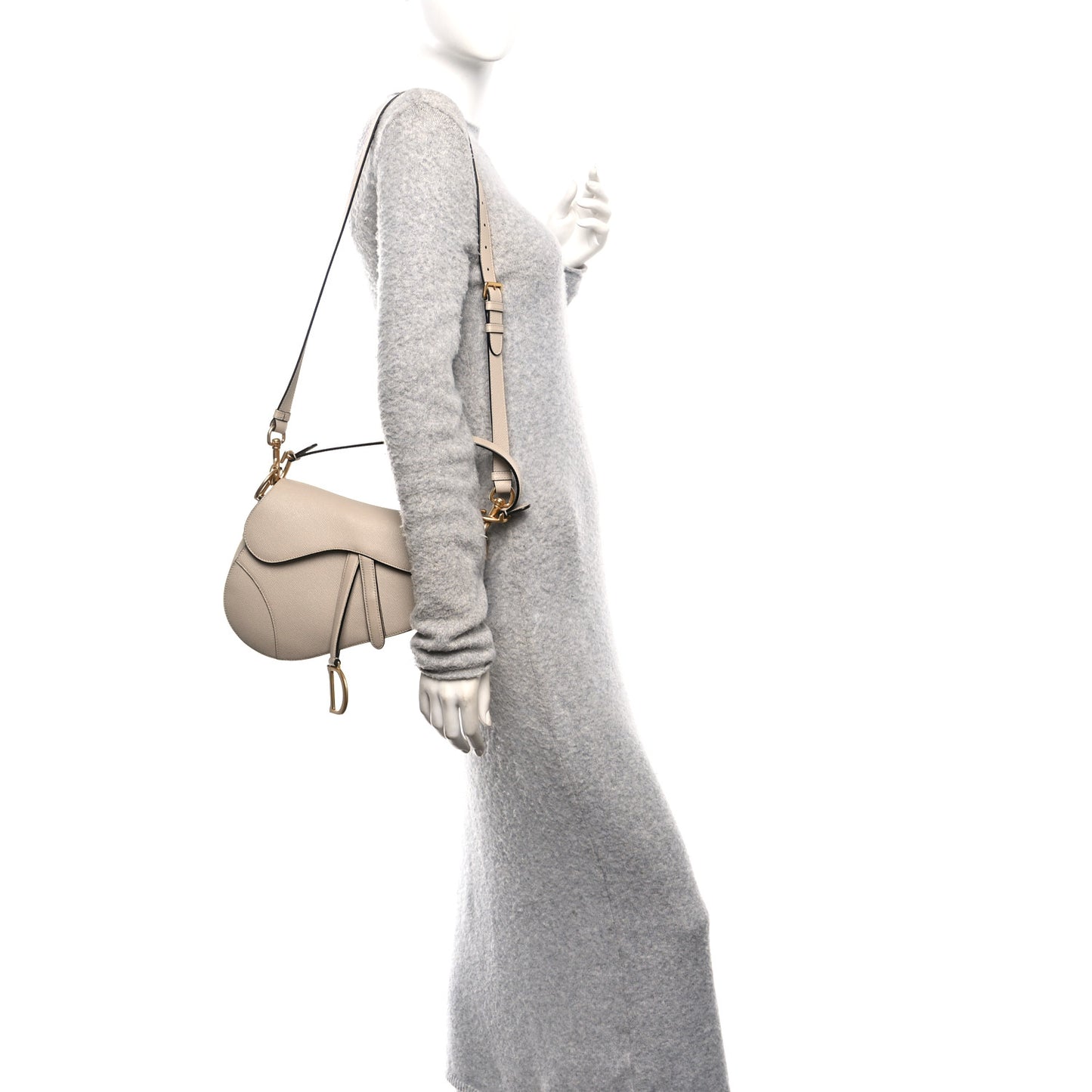 Grained Calfskin Saddle Bag With Strap Warm Taupe