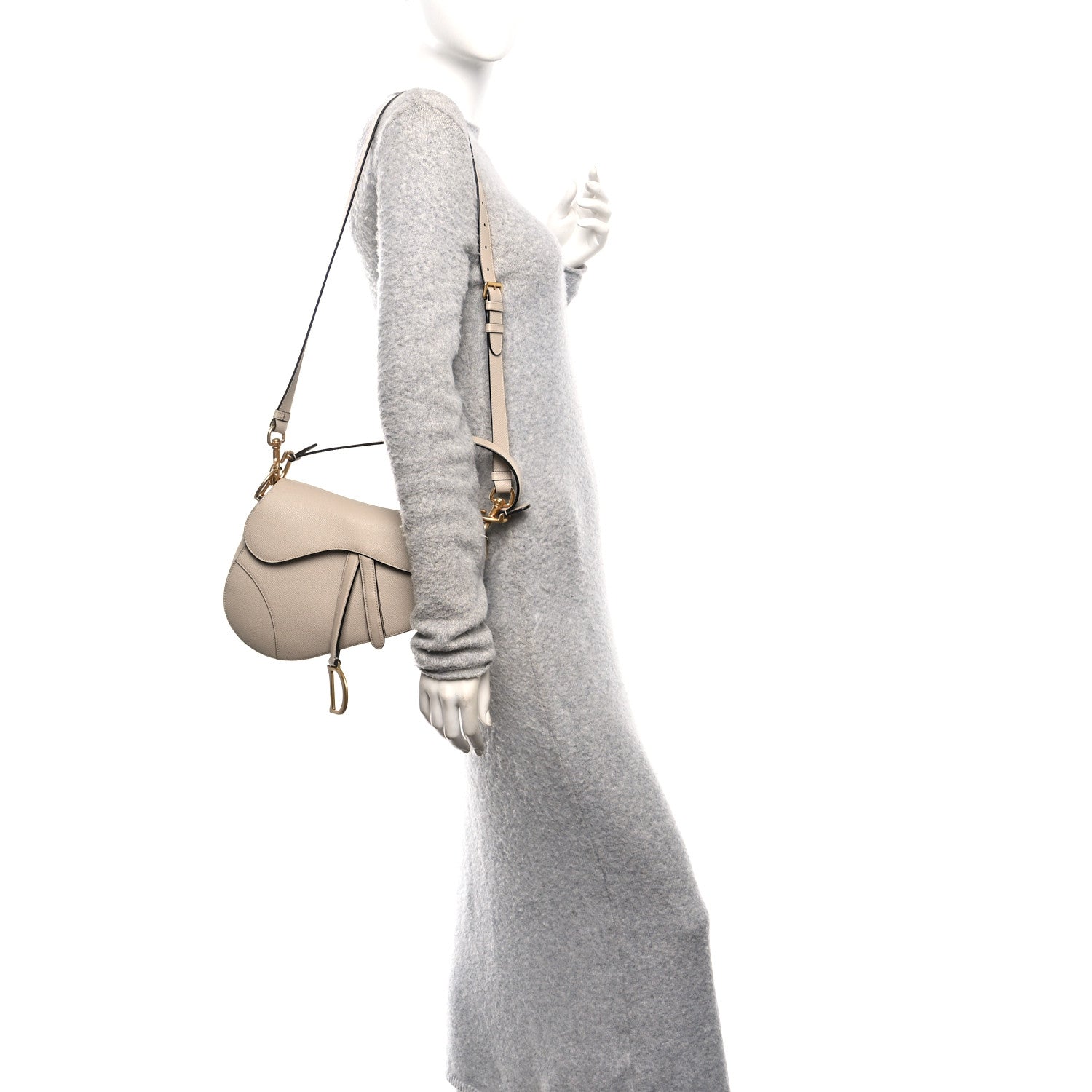 Christian Dior Grained Calfskin Saddle Bag With Strap Warm Taupe 2 of 11