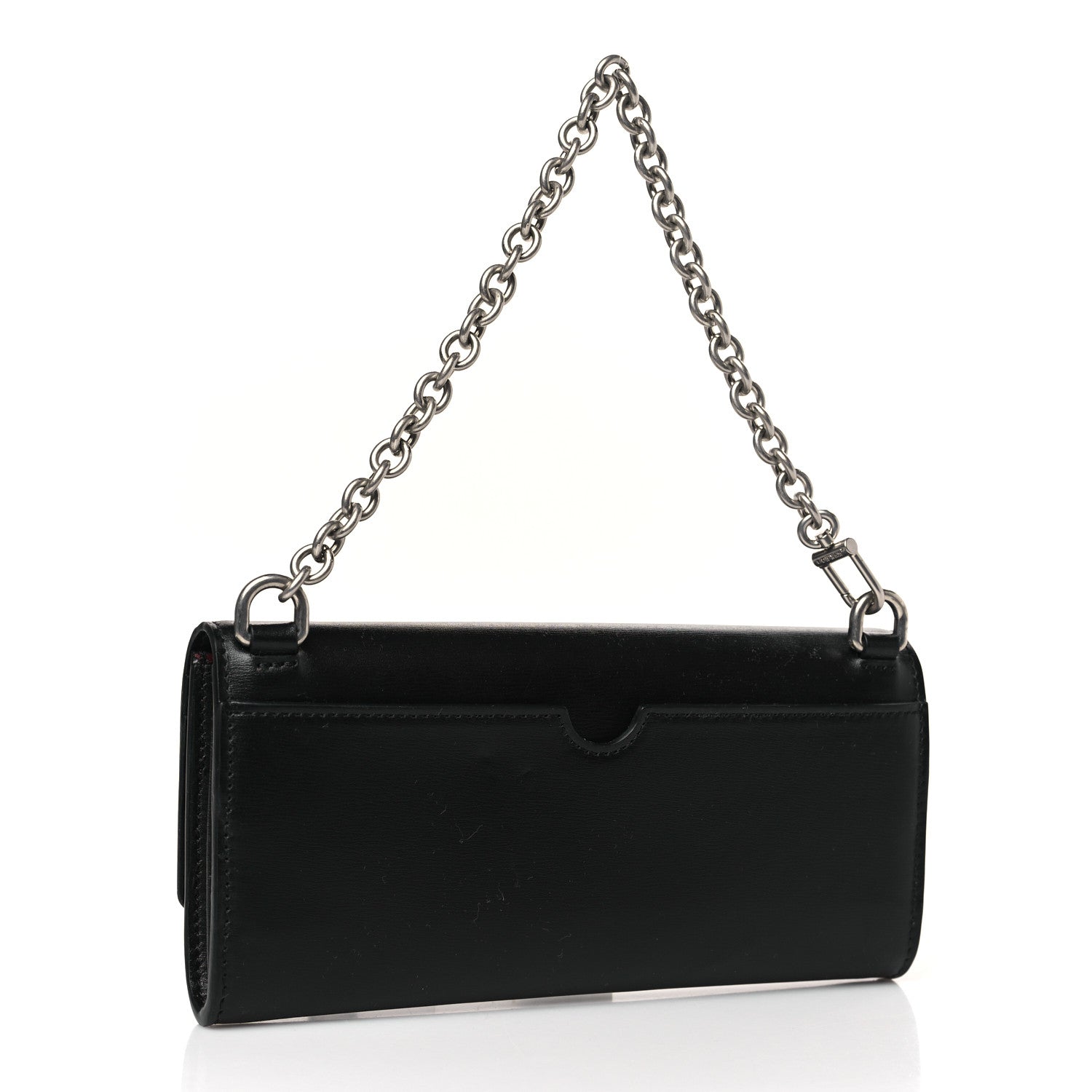 Off-White Calfskin Jitney Logo Flap Wallet On Chain Black 3 of 9
