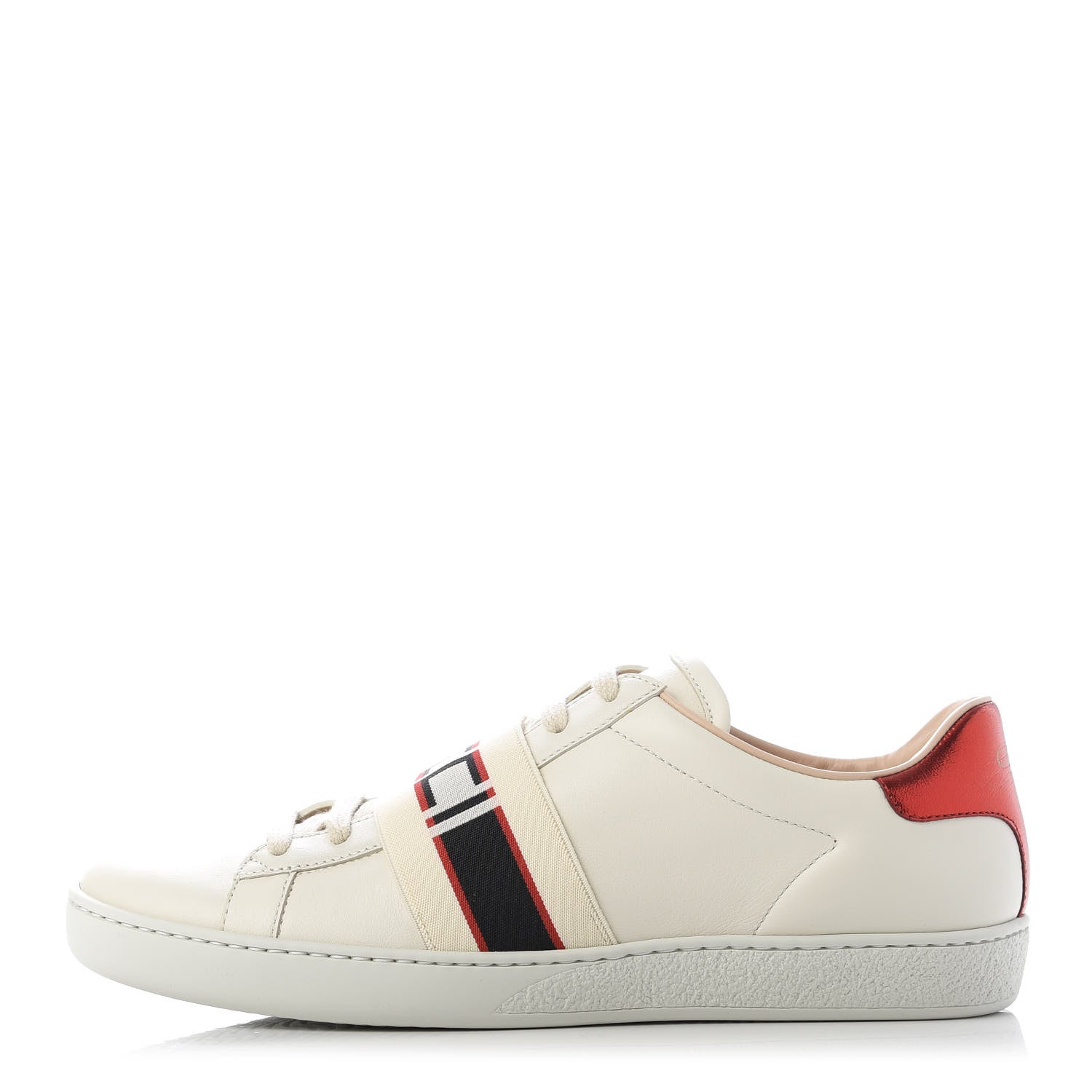 Gucci Calfskin Stripe Womens New Ace Sneakers 39.5 New Mystic White Ecru Red Flame 1 of 10