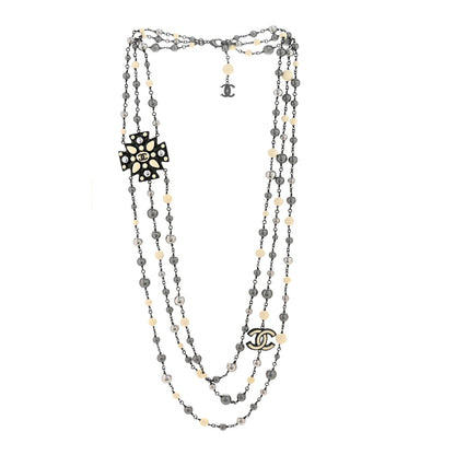 Chanel Gripoix Poured Glass CC Multi Strand Necklace Ruthenium 3 of 6
