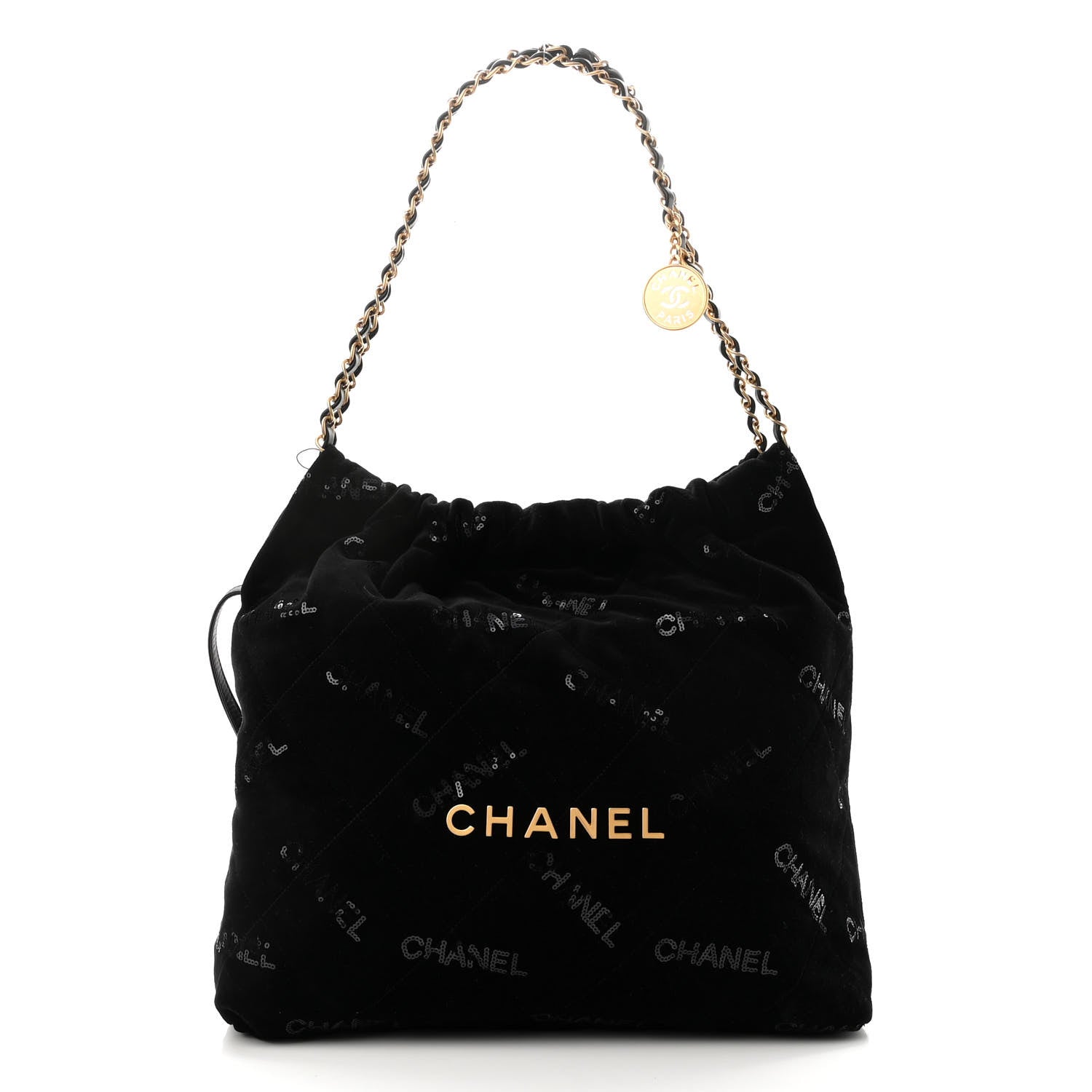 Chanel Velvet Sequin Quilted Chanel 22 Black 3 of 11