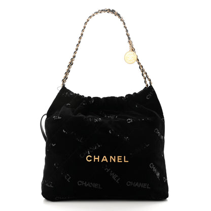 Chanel Velvet Sequin Quilted Chanel 22 Black 3 of 11