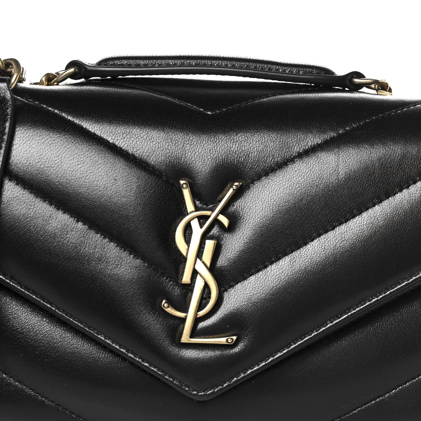 Lambskin Chevron Quilted Small Loulou Black