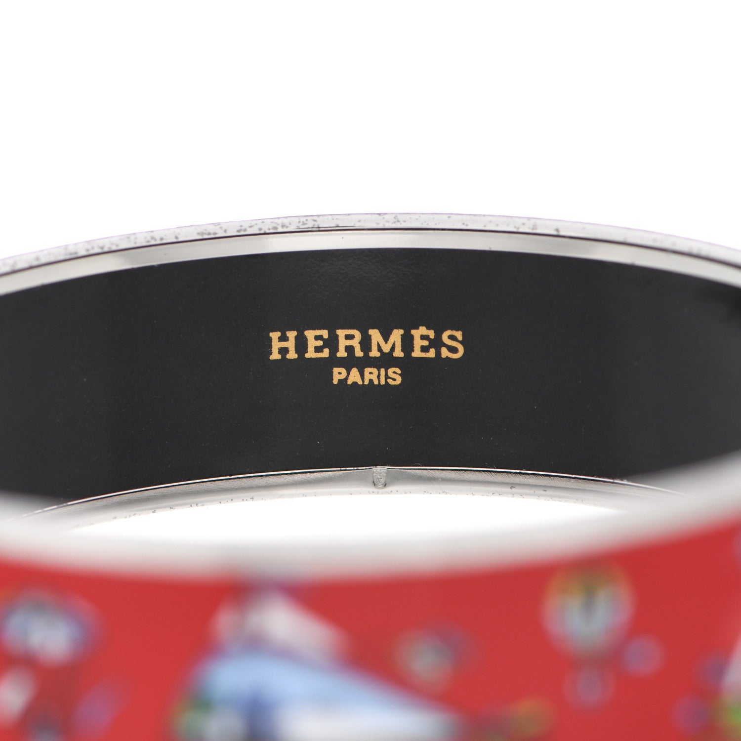 Hermes Enamel Printed Wide Les Folies Du Ciel Bracelet 70 Red 4 of 8