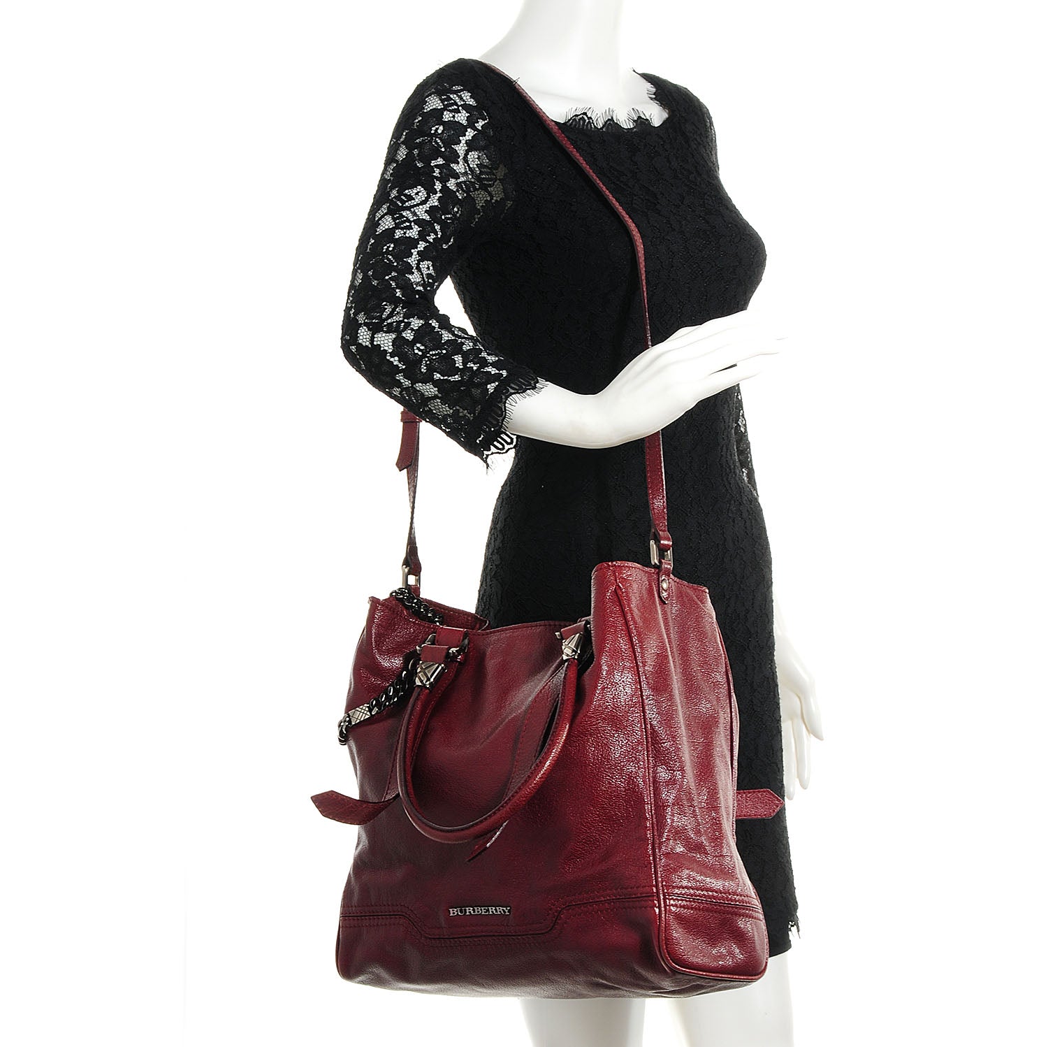 Burberry Grainy Calfskin Chain Tote Red 2 of 10
