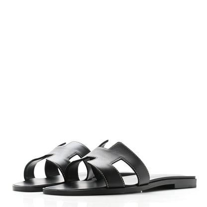 Hermes Box Calfskin Oran Sandals 38 Black 3 of 9