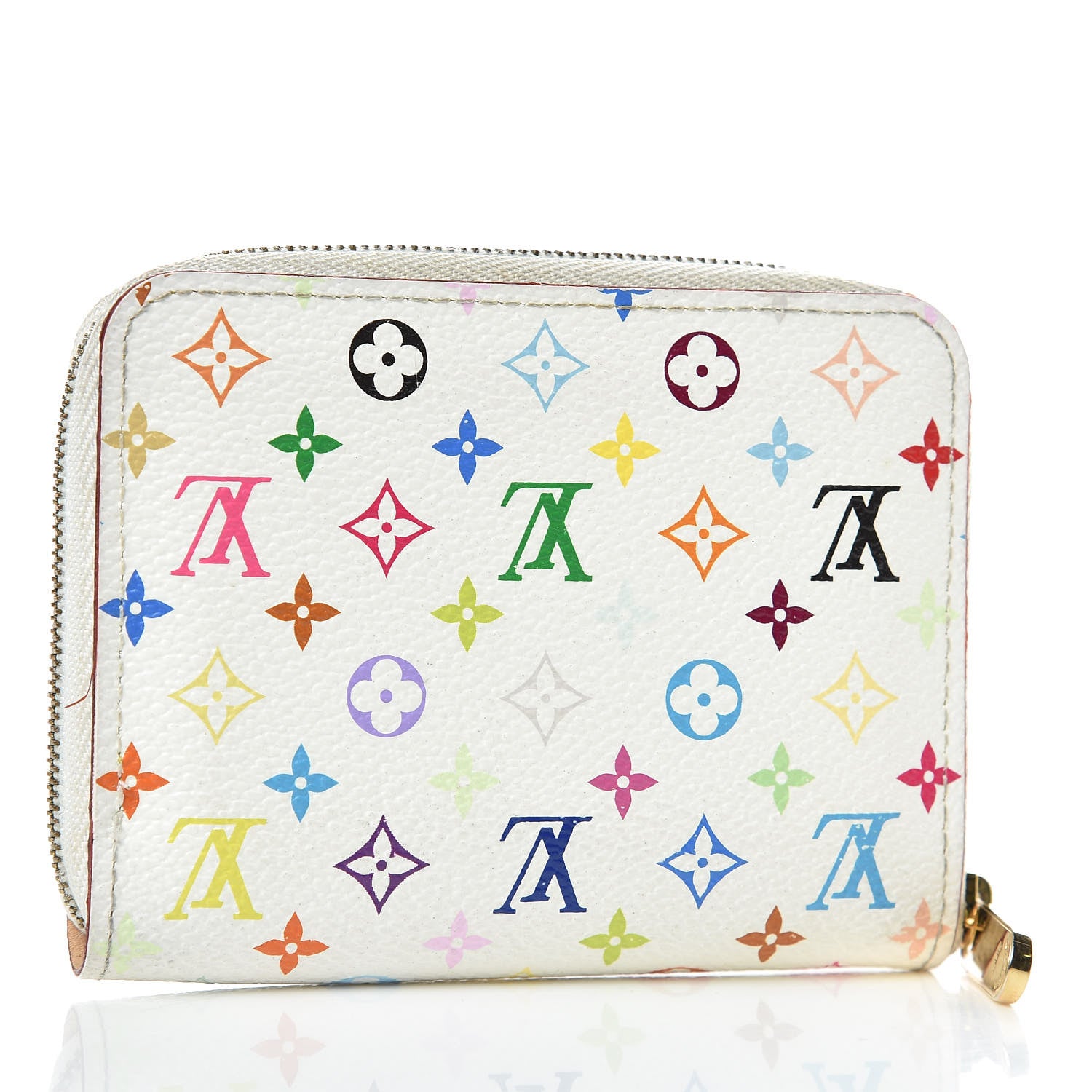 Louis Vuitton Monogram Multicolor Zippy Coin Purse Wallet White Litchi 3 of 9