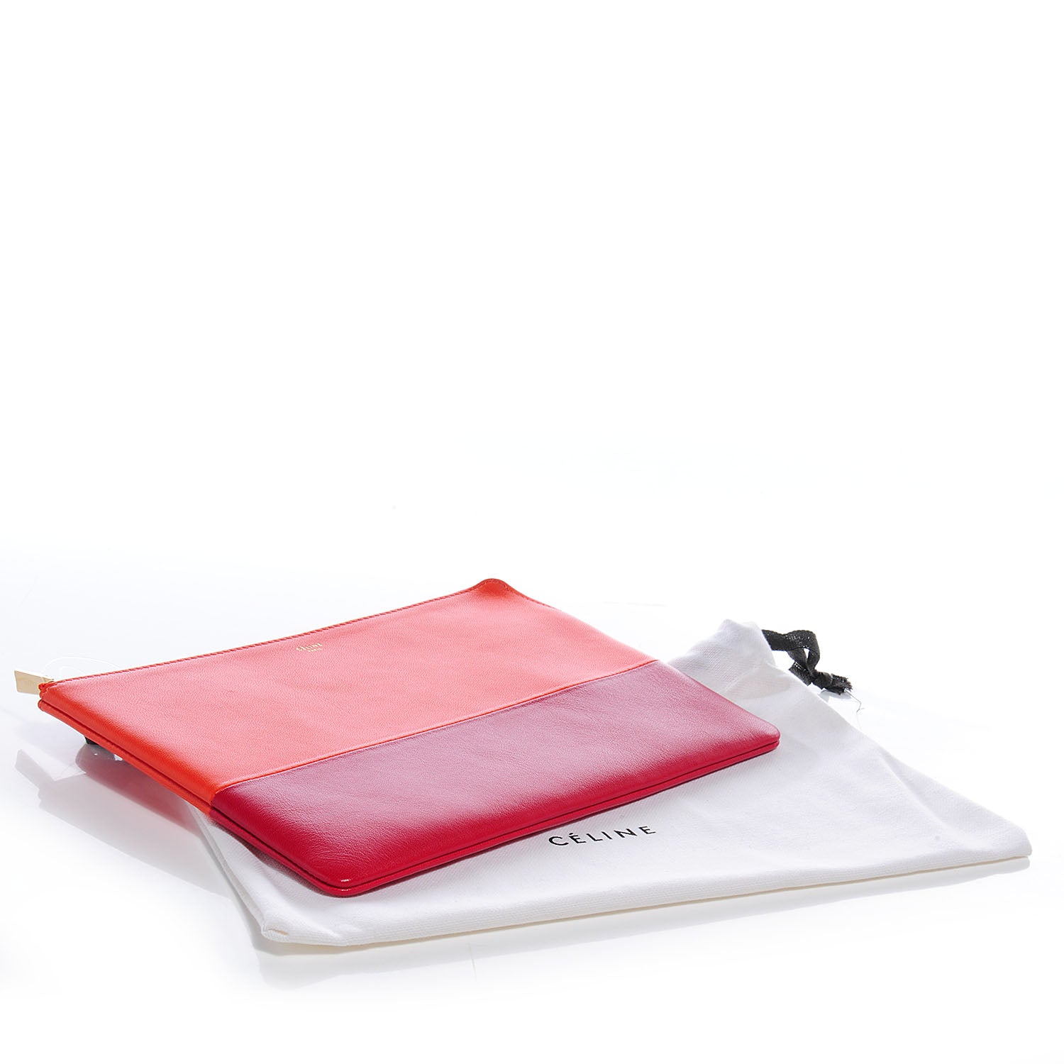 Celine Leather Bi-Color Pouch Clutch Orange/Raspberry 4 of 8