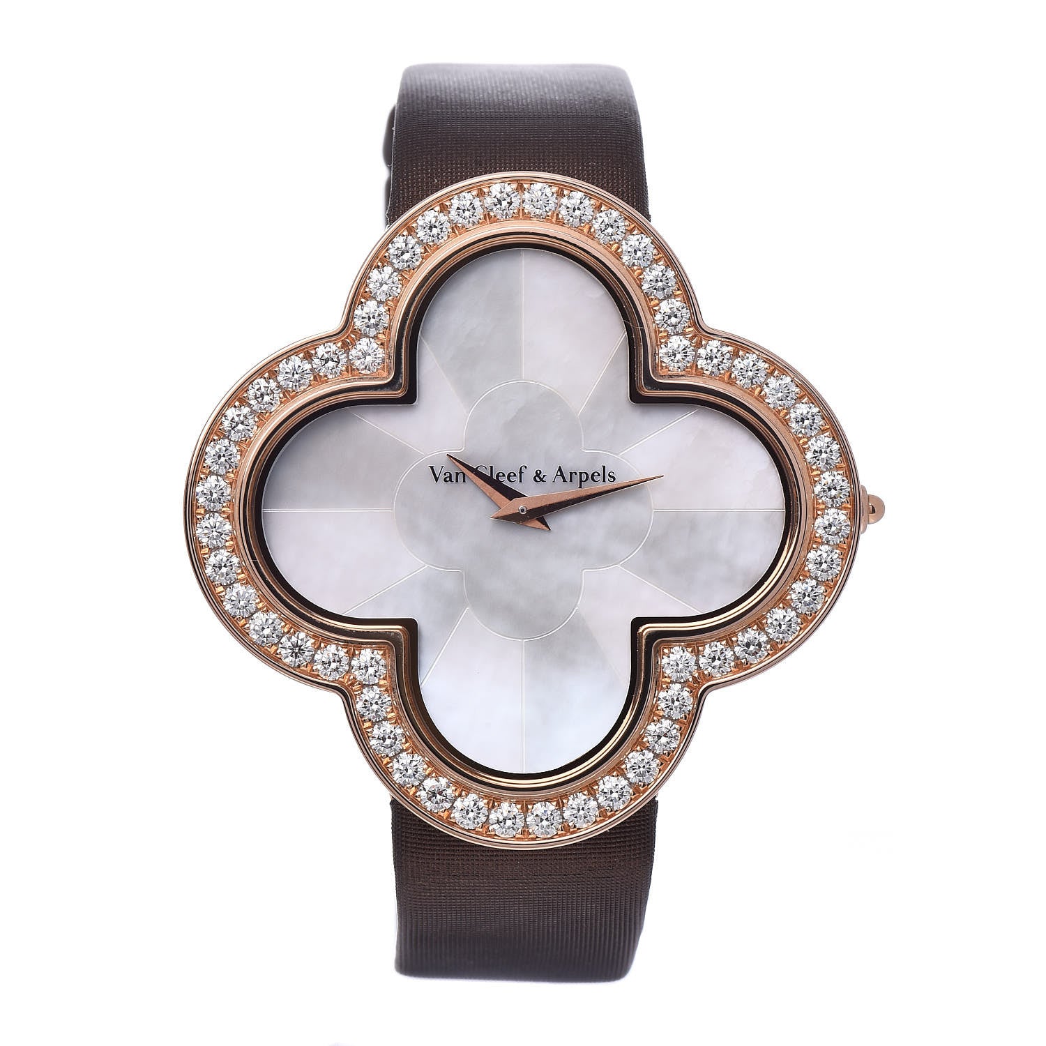 Van Cleef & Arpels 18K Rose Gold Satin Diamond Bezel Mother of Pearl 40mm Alhambra Talisman Quartz Watch 1 of 7
