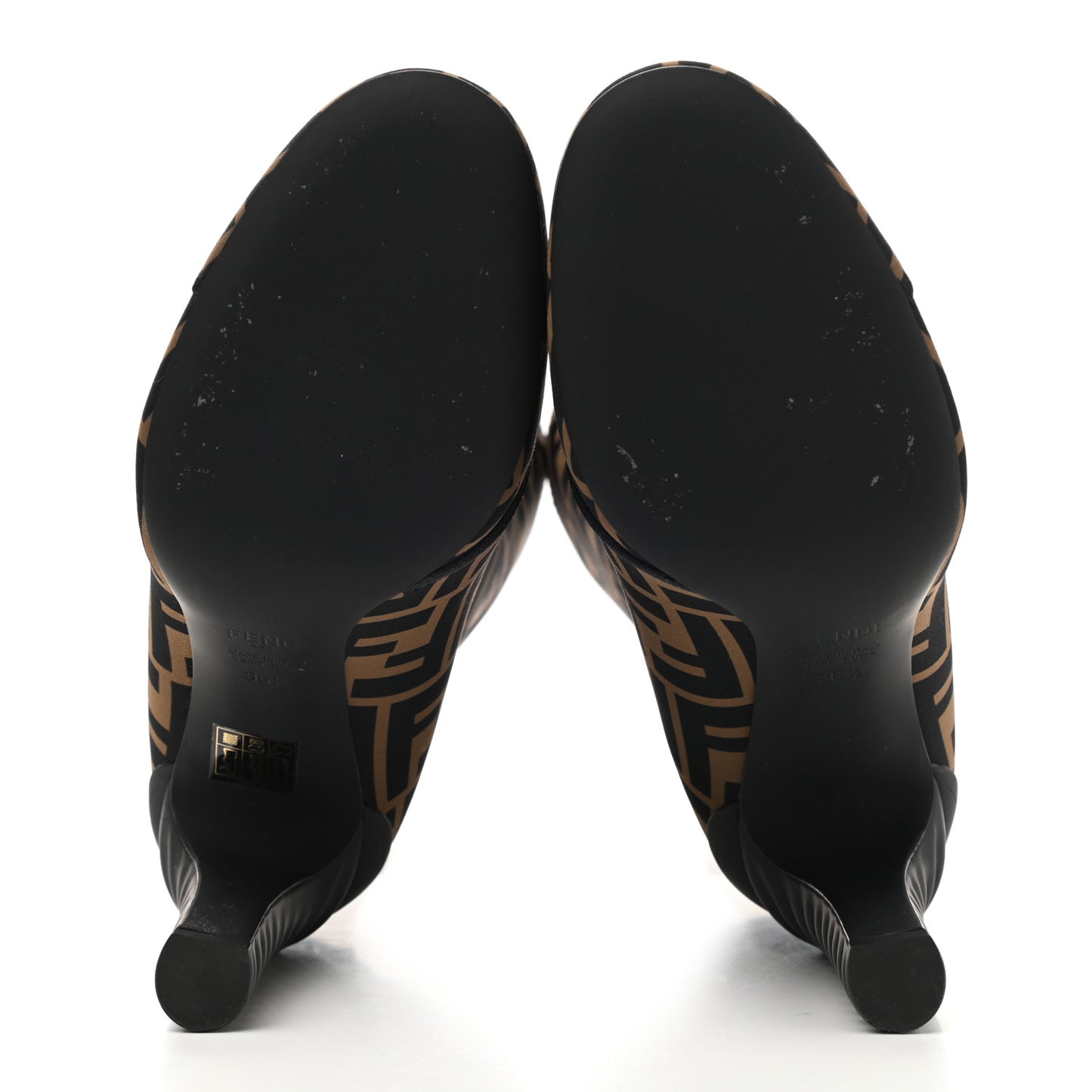 Lycra Vitello FF Logo Tape Promenade Ankle Boots 36.5 Tobacco Black