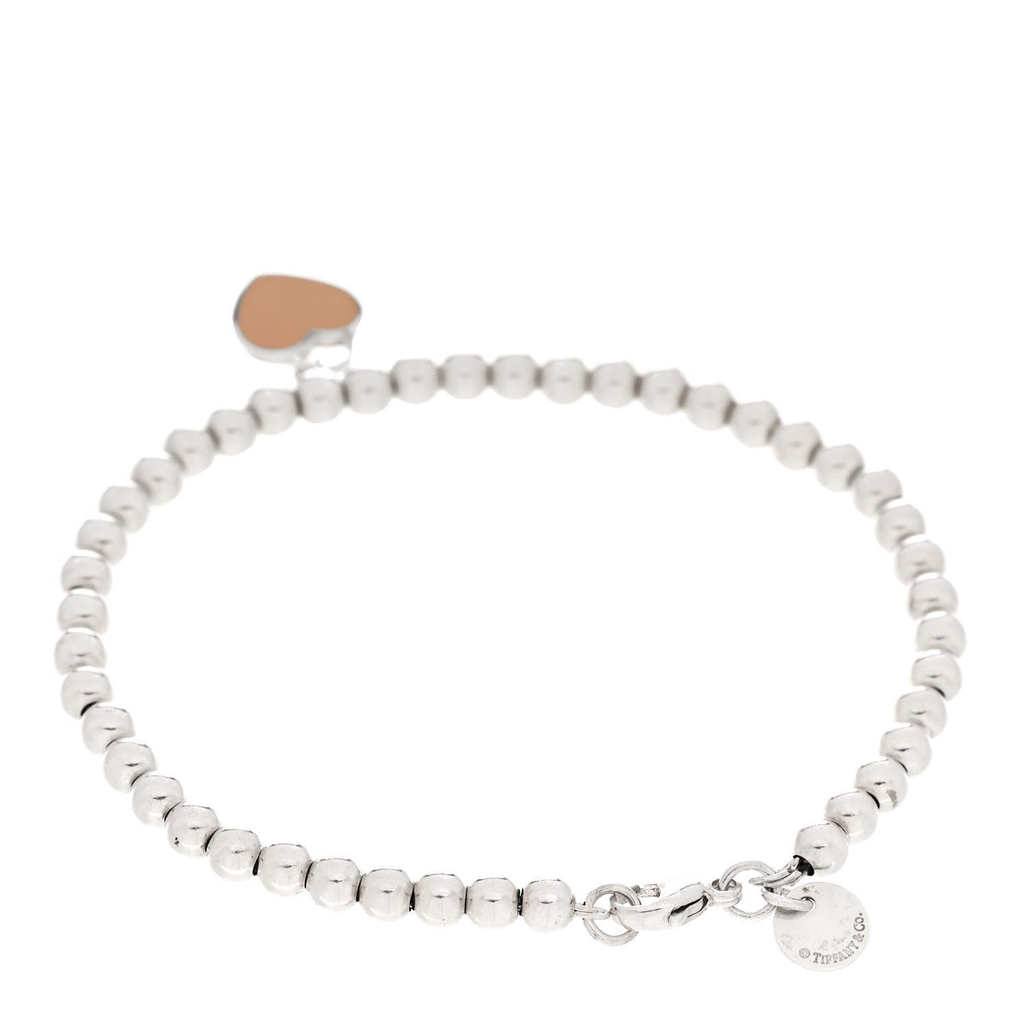 Sterling Silver Enamel 4mm Return To Tiffany Heart Tag Bead Bracelet Pink
