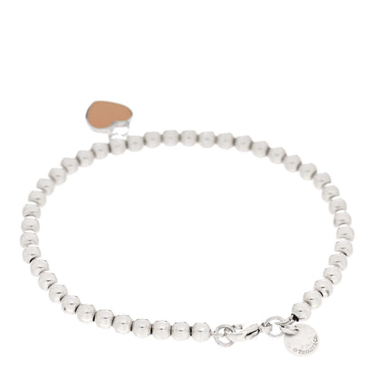 Tiffany Sterling Silver Enamel 4mm Return To Tiffany Heart Tag Bead Bracelet Pink 2 of 6