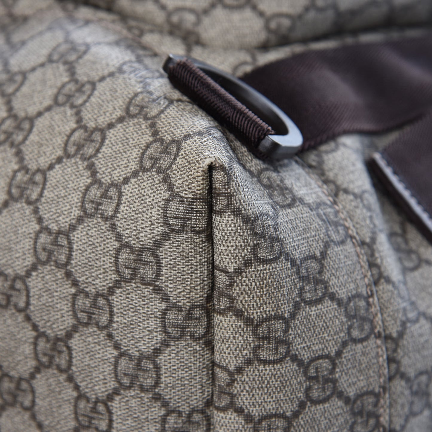GG Supreme Monogram Large Interlocking G Double Buckle Backpack Dark Brown