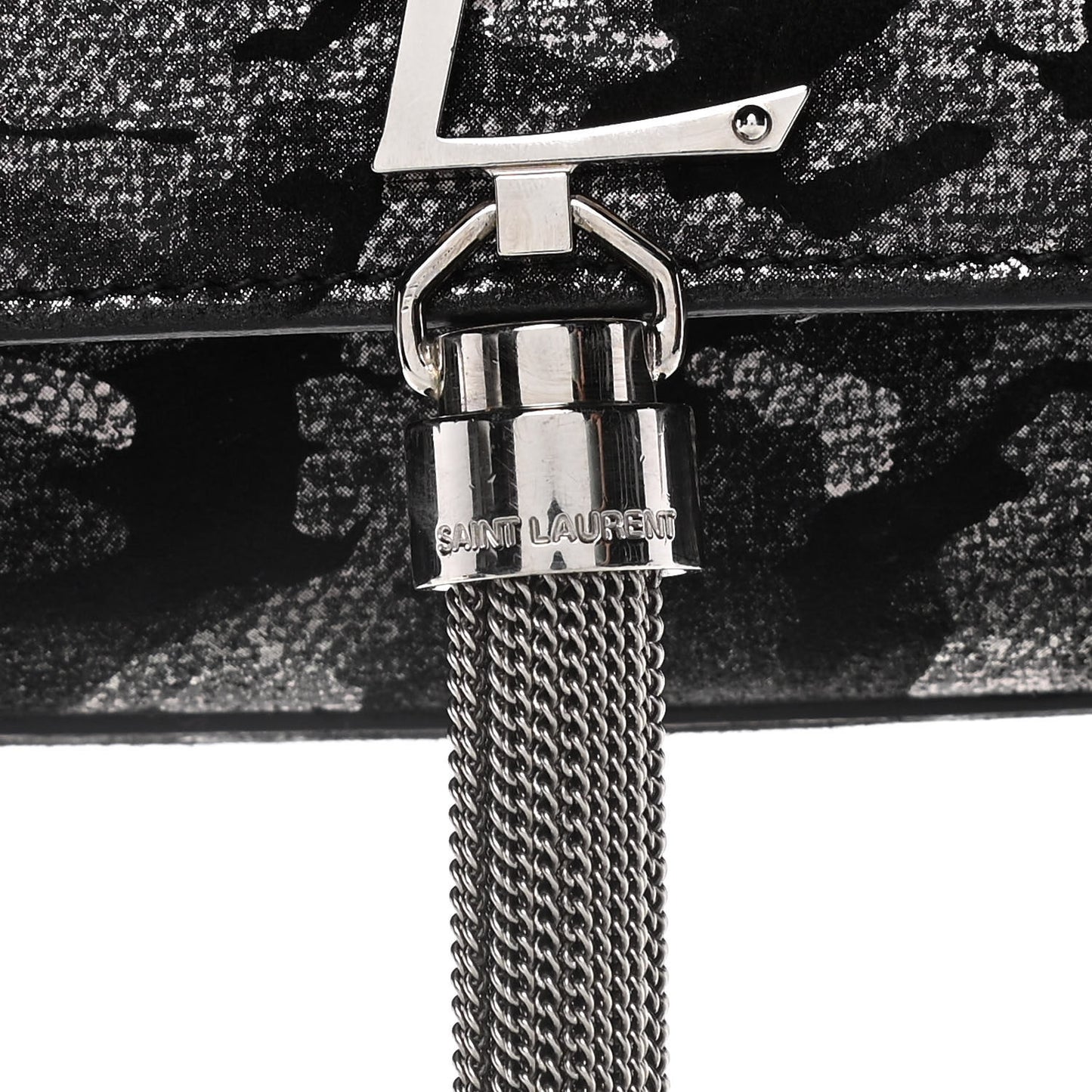 Metallic Fabric Camouflage Medium Classic Monogram Kate Tassel Satchel Black