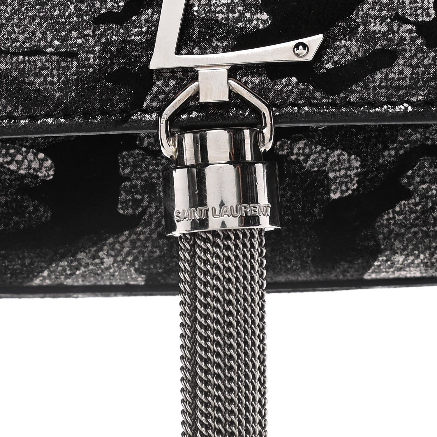 Saint Laurent Metallic Fabric Camouflage Medium Classic Monogram Kate Tassel Satchel Black 8 of 12