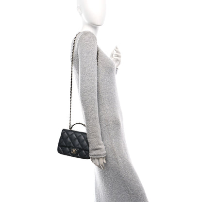 Chanel Lambskin Quilted Resin Pearl Chain Top Handle Flap Black 2 of 10