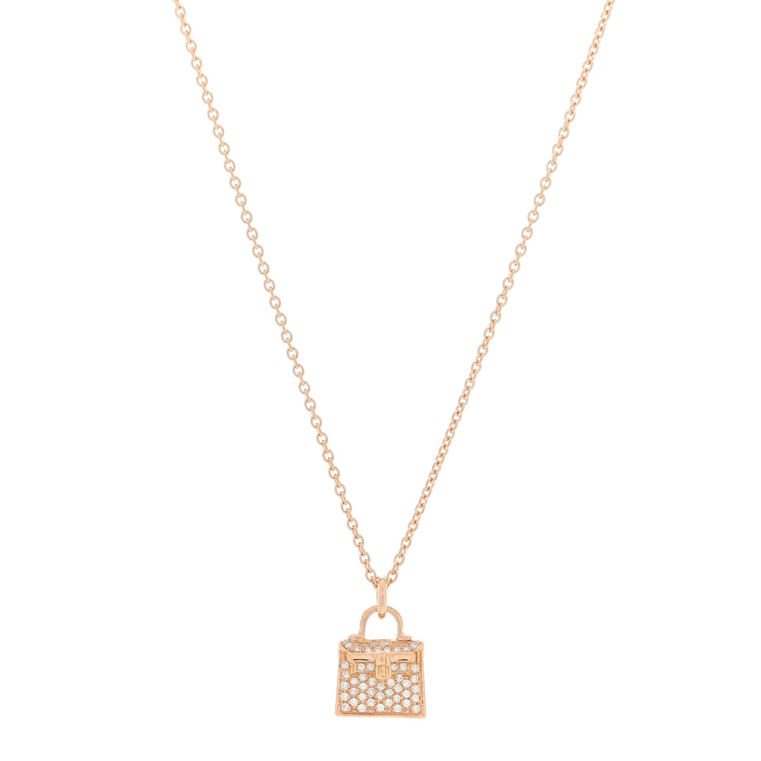 Hermes 18K Rose Gold Diamond Kelly Amulette Pendant Necklace 1 of 3