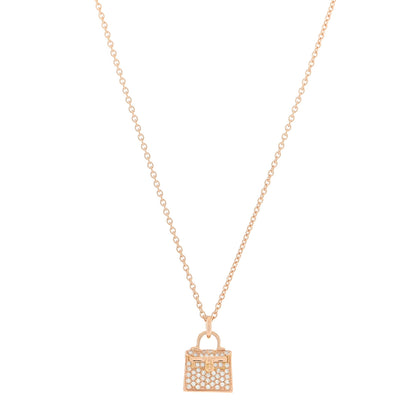 Hermes 18K Rose Gold Diamond Kelly Amulette Pendant Necklace 1 of 3