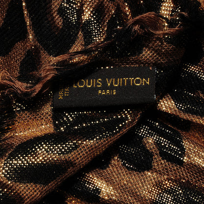 Louis Vuitton Cashmere Silk Leopard Etole Stole Disco Marron 5 of 6