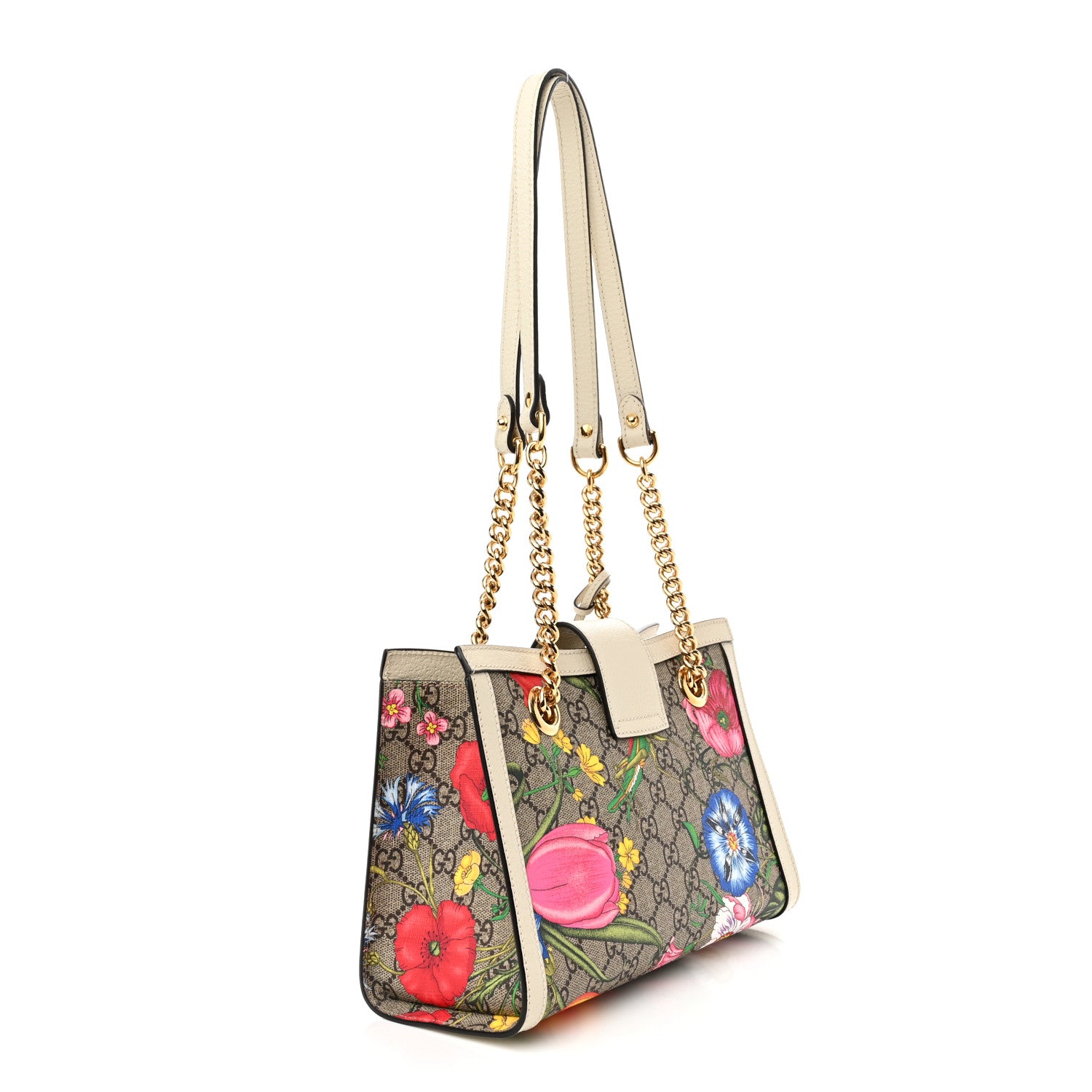 Gucci GG Supreme Monogram Flora Textured Calfskin Small Padlock Tote Beige Ebony Multicolor Mystic White 3 of 14