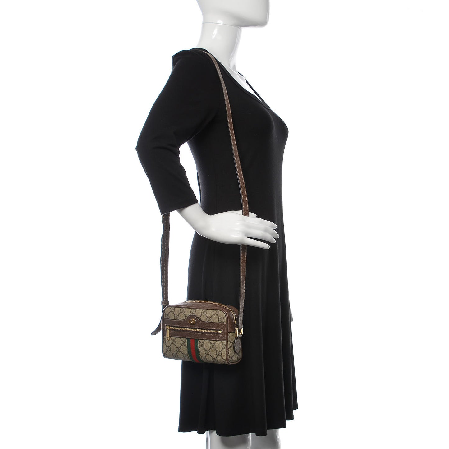 GG Supreme Monogram Web Mini Ophidia Shoulder Bag Brown