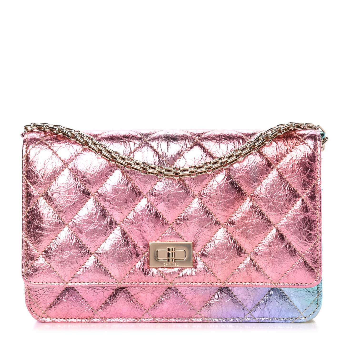 Metallic Goatskin Quilted 2.55 Reissue Wallet on Chain WOC Multicolor