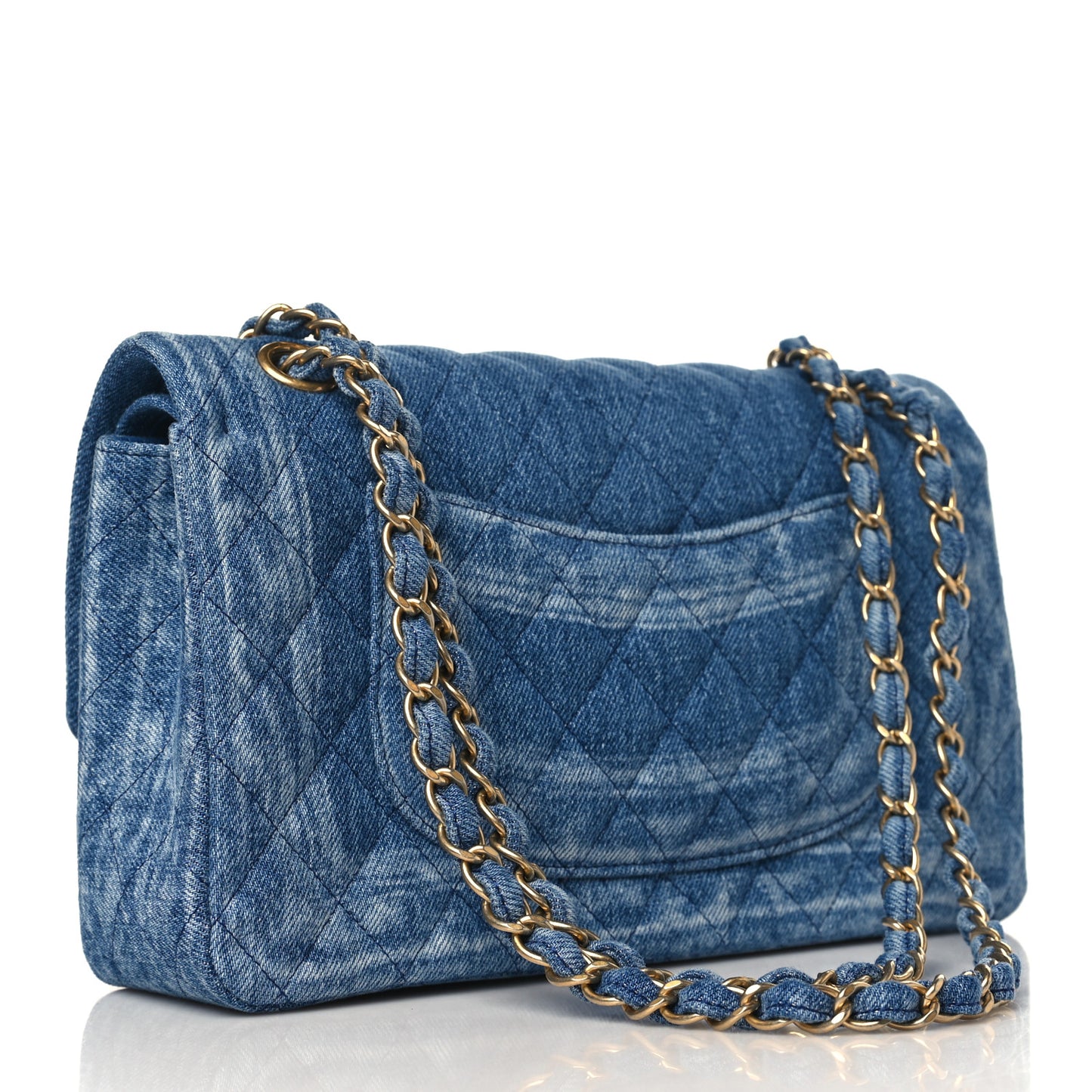 Denim Quilted Medium Double Flap Blue