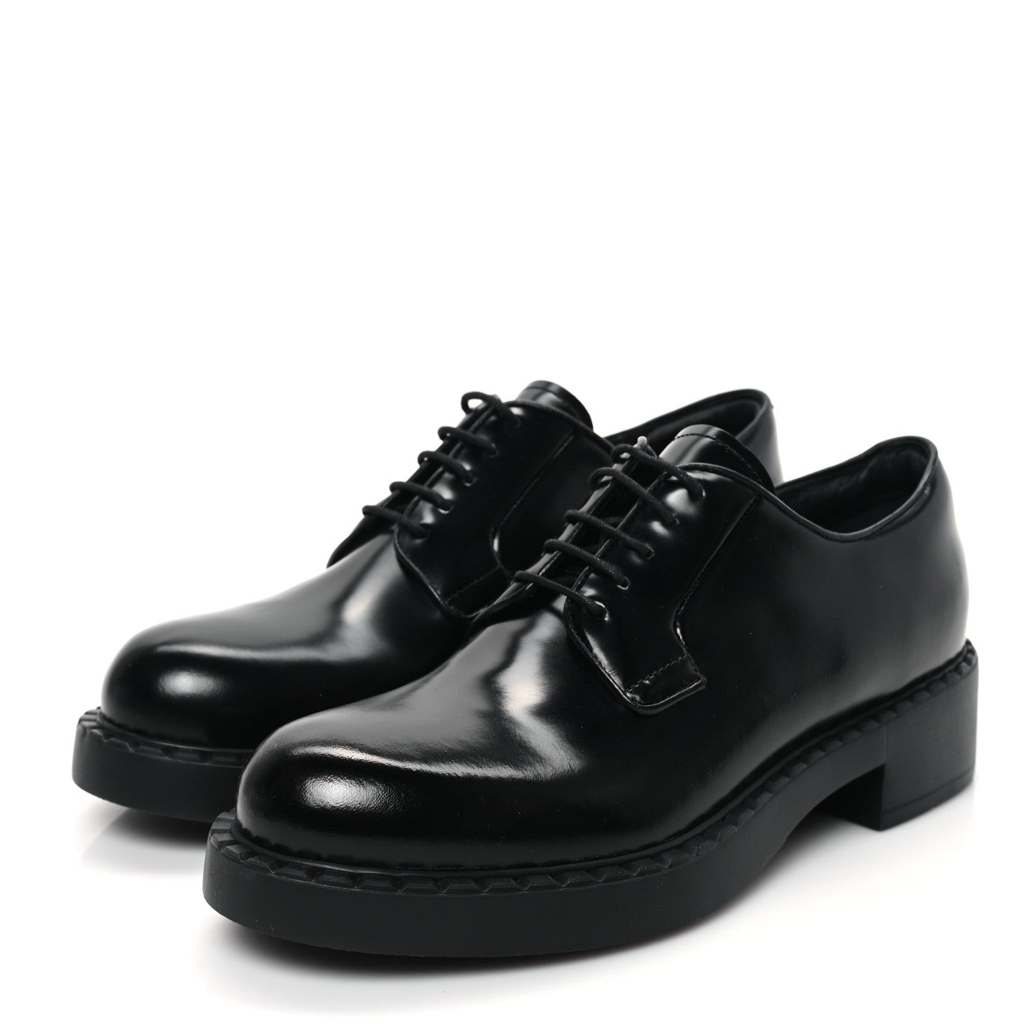 Prada Spazzolato Lace Up 50mm Loafers 39 Black 3 of 9