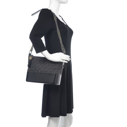 Chanel Tweed Calfskin Quilted Medium Gabrielle Hobo Black 2 of 11