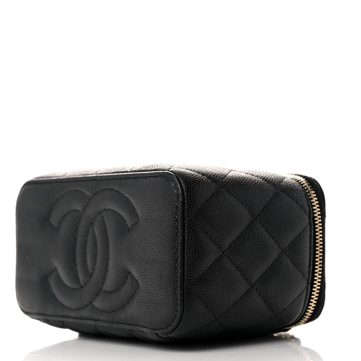 Caviar Quilted Small Vanity Case With Chain Black
