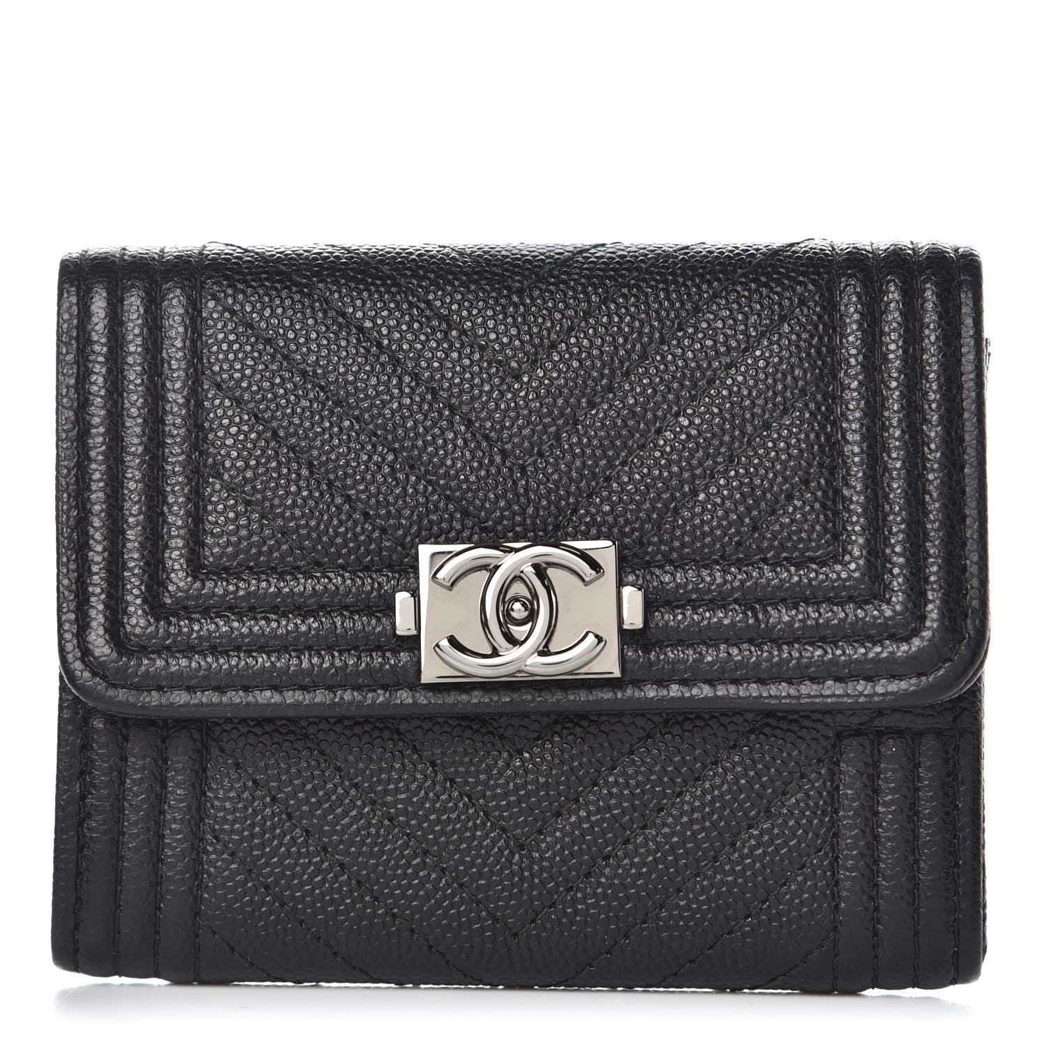 Chanel Caviar Chevron Quilted Boy Card Holder Wallet Black 1 of 8