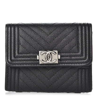Chanel Caviar Chevron Quilted Boy Card Holder Wallet Black 1 of 8