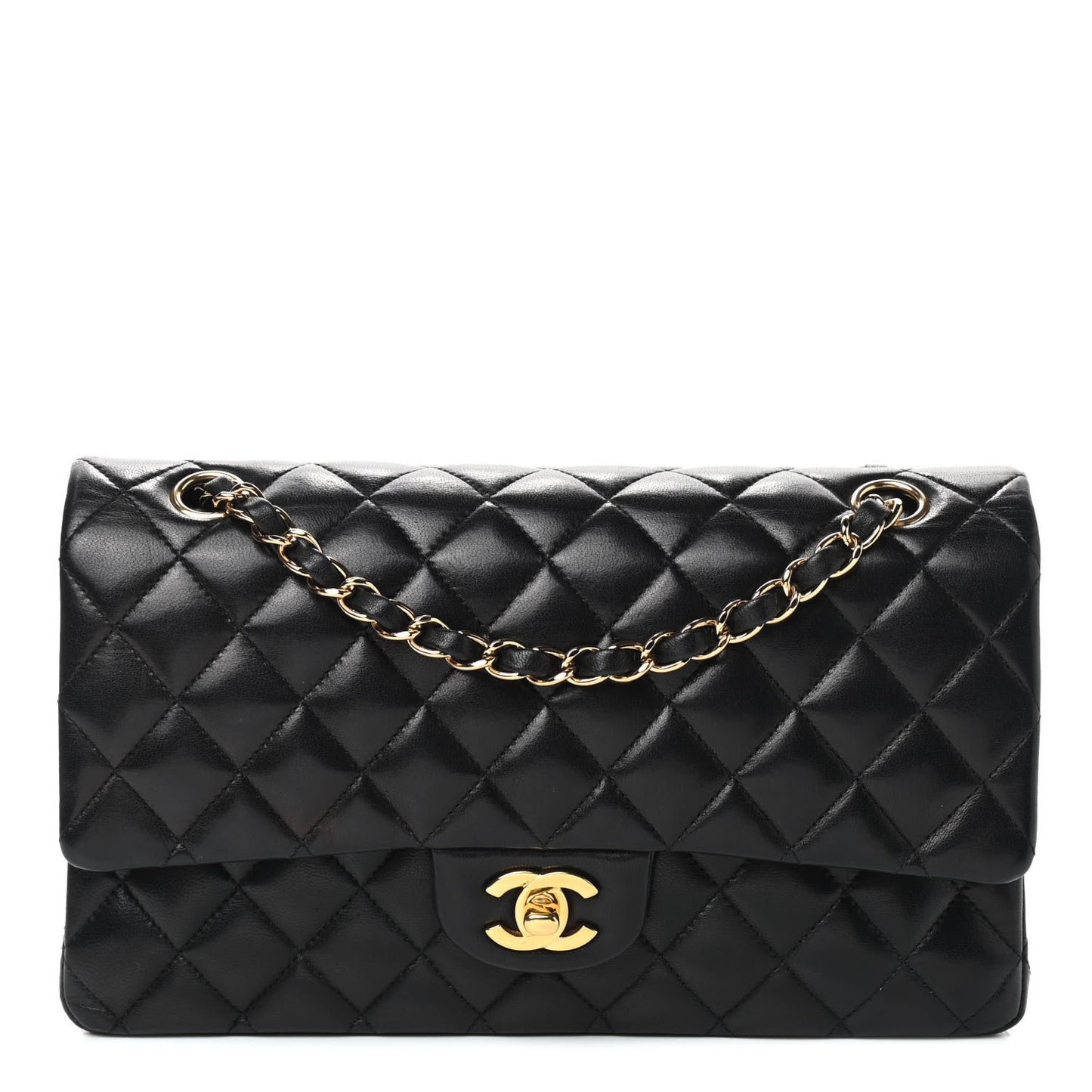Lambskin Quilted Medium Double Flap Black